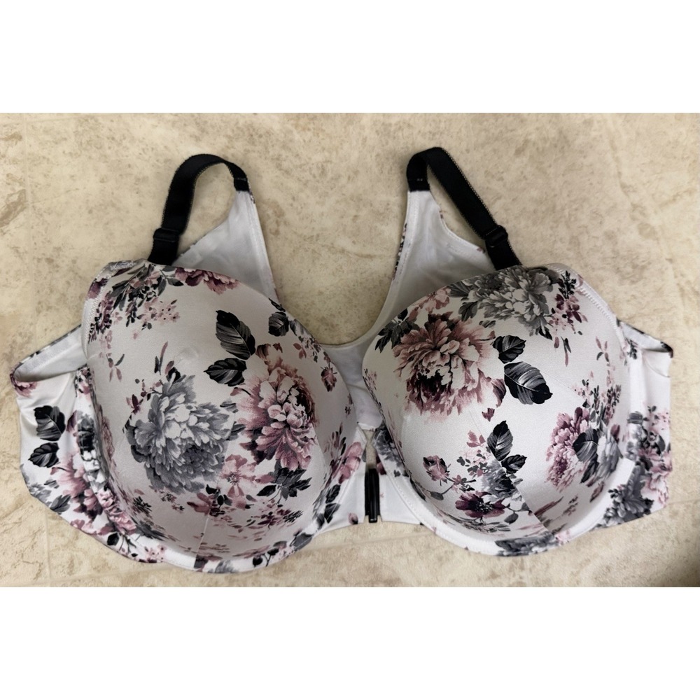 Torrid 42D Floral T Shirt Bra White Pink Full Coverage Underwire Plus Size